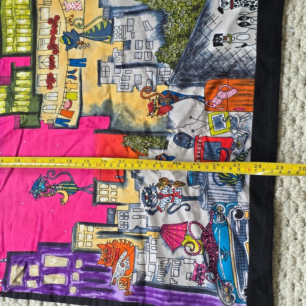 Handmade Cool Cats City Rooftop Novelty Print Laundry Storage Bag   whimsical